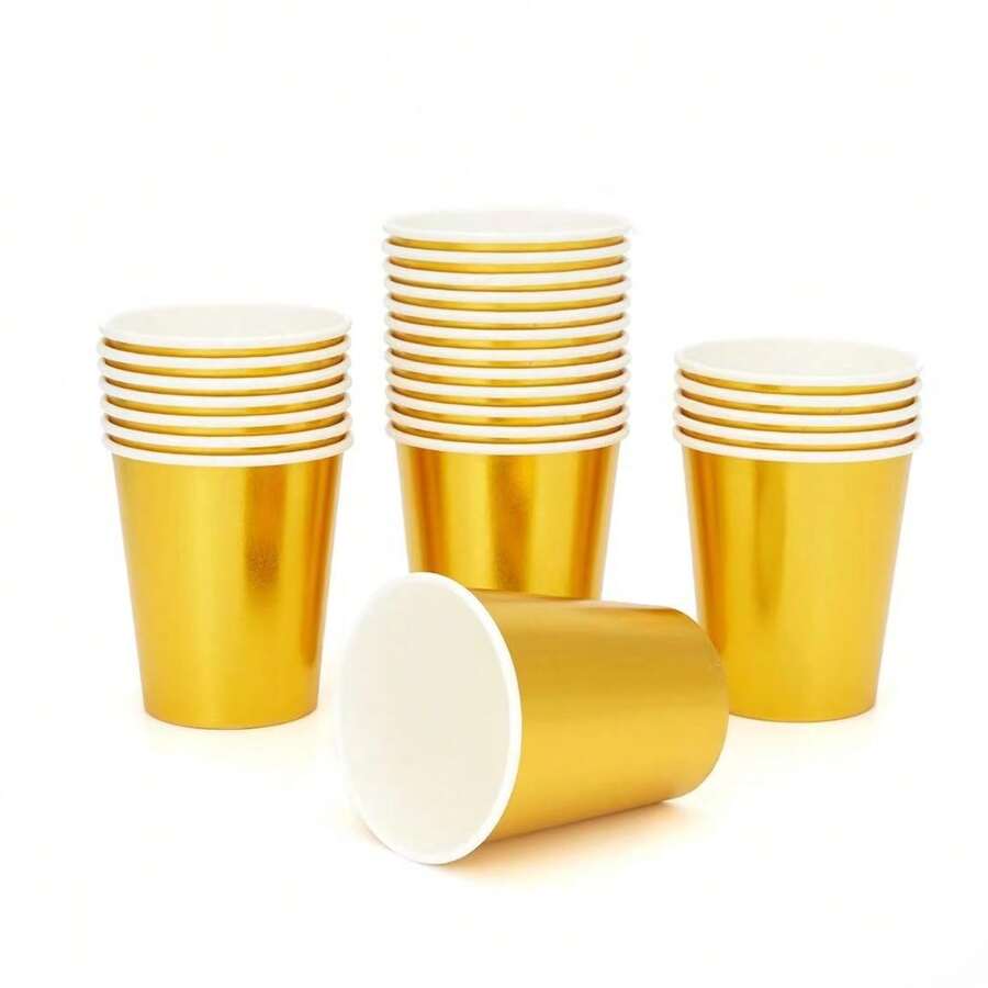 50/25/10pcs 9oz Gold Paper Cups, Water Cups, Beverage Cups, Milk Cups, Juice Cups, Suitable For Cold/Hot Drinks, Office, Party, Home, Travel - Gold - View 1