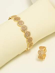 إكسسوار زخرفي مطلي بالنحاس الأصفر ذو تصميم بسيط وأنيق مرصع بالزركونيا المكعبة، مناسب للحفلات والتجمعات - وردي - مشاهدة 3