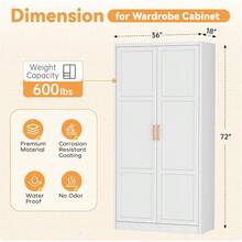 71 H Metal Wardrobe Cabinets With 2 Doors Large Clothing Storage Cabinets With Hanging Rod And Adjustable Shees Closet For Home Living/Laundry Room White - 白色 - 查看 3