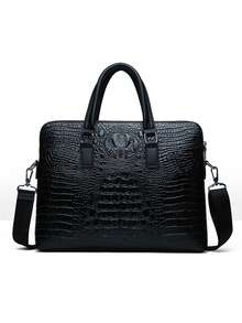 2pcs Men's Commuter Briefcase + Wallet Set, High-End Crocodile Embossed Handbag, Shoulder Bag, Large Capacity Business Laptop Bag, Fashion Random Crocodile Pattern Rectangular Bag With Long Shoulder Strap, Crossbody Bag, Briefcase, Christmas/Valentine's Day Gift For Men - Black - View 10