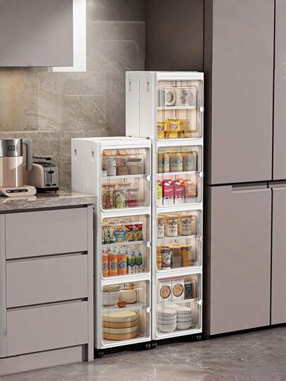 Caja de almacenamiento minimalista y conveniente, caja de almacenamiento de ranura delgada, contenedor de almacenamiento de alta capacidad con ranura estrecha, estantería organizadora de estilo árabe con ranura, solución de almacenamiento multinivel para el hogar, adecuada para cocina, sala de estar, baño, caja de almacenamiento ahorradora de espacio