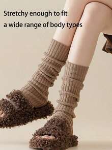 1/2 Pair Of Women's Warm Leg Pants, Coffee Colored Knitted Warm Calf Leather, Suitable For Autumn And Winter Wear, Christmas Decoration, Valentine's Day, Back To School Season Clothing Matching, Comfortable 4F2L - Vớ thuyền viên - Xem 7