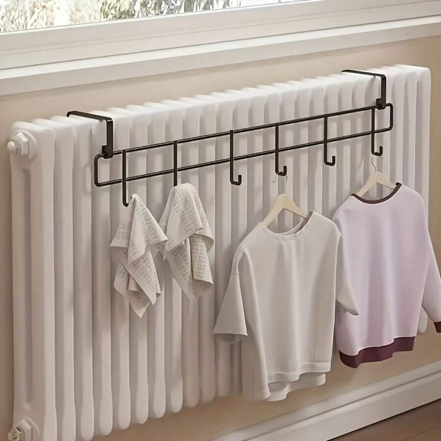 Heated Wall-Mounted Drying Rack - Metal Wall-Mounted Storage & Organization Rack With Multiple Hooks, Can Hold Shoes, Clothes And Accessories, Space-Saving Design, Suitable For Home And Office, Clothes Drying Rack