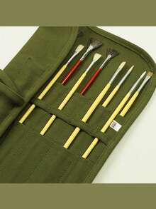 1个帆布画笔收纳袋，铅笔盒，水彩笔书法笔收纳袋，帆布笔袋，画笔帘袋，画笔整理袋 - 彩色 - 查看 1