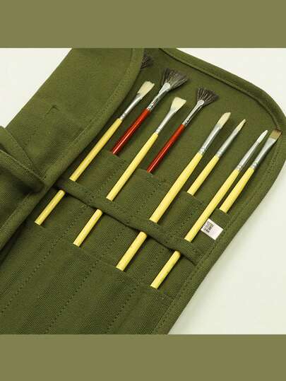 1pc Canvas Brush Holder Bag, Pencil Case, Watercolor Brush Calligraphy Brush Storage Bag, Canvas Pen Pouch, Brush Curtain Bag, Brush Organizer