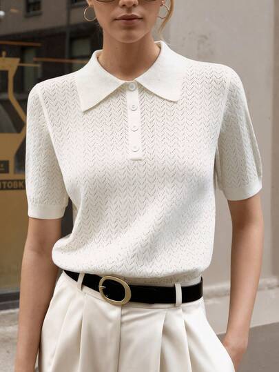 Camiseta de punto con cuello de tortuga de manga corta casual para mujer, transpirable y cómoda, para primavera/verano