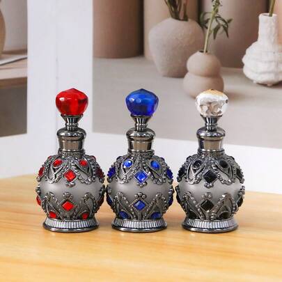 1pc Middle Eastern Style Rhinestone Glass Round Ball Fragrance/Essential Oil Refillable Bottle, Elegant Home Decor Accessory, Personal Care Item, Chic Fragrance Storage Bottle, Delicate Decoration, High-Quality, Fashionable Cosmetic Accessory, Lightweight Portable Travel Refill Bottle (Empty Bottle Only)
