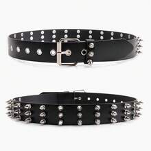 1pcs Metal Spike Design Rivet Belt - Niche Y2K Style Belt, Punk Style/Unique Fashion Eye-Catching Item - 黑色 - 查看 4