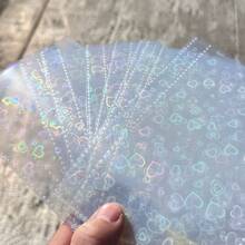 10/20张爱心全息贴纸，A6透明内页，3D浮雕贴纸，贴纸簿补充装，照片卡片收纳，剪贴簿，适合制作贴纸书，活页夹补充装，贴纸收纳，学校用品，新学期用品，办公用品。 - 彩色 - 查看 5
