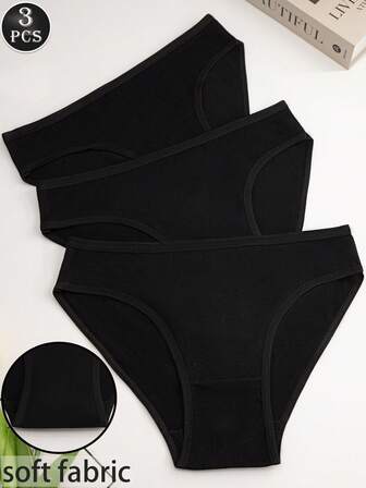 3 sztuki damskich bawełnianych, miękkich i wygodnych, minimalistycznych czarnych majtek, na każdą porę roku
