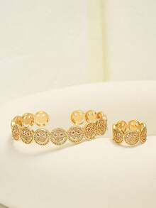 إكسسوار زخرفي مطلي بالنحاس الأصفر ذو تصميم بسيط وأنيق مرصع بالزركونيا المكعبة، مناسب للحفلات والتجمعات - وردي - مشاهدة 4