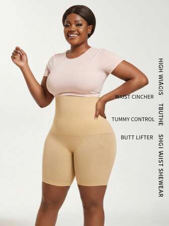 1 st Plus Size Dam Shorts med Hög Midja och Bantning, Shapewear Magkontroll Panty Shorts, Moderiktiga Färger för Midja och Maglyft