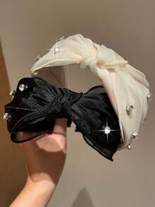 1件装女士时尚仿水晶水钻网纱蝴蝶结宽发带，适合日常休闲佩戴，可遮盖发际线，打造高髻和分叉发型，是送给女友的百搭礼物，也适用于时尚、家居、护肤等领域，四季皆宜，是美发家居饰品的理想之选。 - 彩色 - 查看 4
