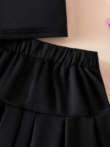 Toddler Girl Letter Print Round Neck Short Sleeve Top And Skirt Set - Black - View 6