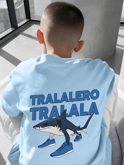 男童鲨鱼标语印花套头衫 圆领短袖 春夏新款男童服装