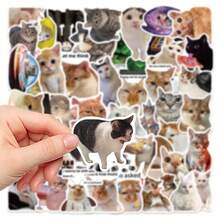 50pcs Cat Meme Collection Doodle Stickers, Cute & Funny Cat Decals For Motorcycle, Luggage, Decoration - Multicolor - View 3