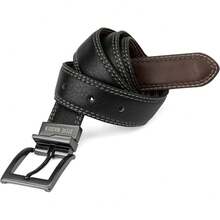 Cinturón de cuero casual para hombre - Negro/Marrón (borde cosido) - Ver 2