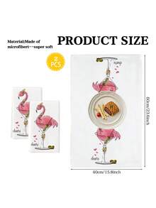 2Pcs Microfiber Cute Tea Towel Pink Flamingo Martini Glass Cheers Pattern Hand Towels For Coffee Bar & Everyday Use - Rose Red - View 2