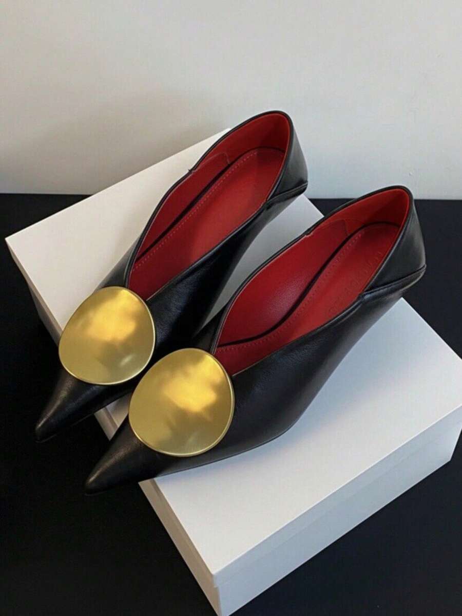 French Strap Buckle Mid-Heel Mary Jane Shoes, Women's Pointed Toe Thin Heels Pumps,Mules - Black - View 1