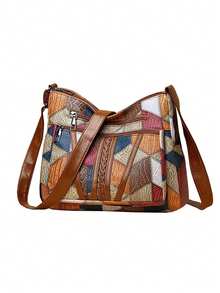 New Women's Casual Shoulder Bag, PU Leather Patchwork Crossbody Bag, Fashion Minimalist Design - Multicolor - View 5