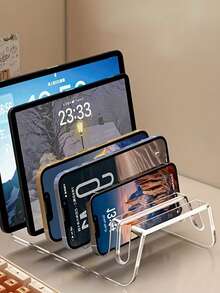 1 pieza Estación de carga acrílica para múltiples dispositivos, organizador de compartimentos transparente para teléfonos, tabletas, iPads, base estable, alta capacidad - transparente - Ver 4