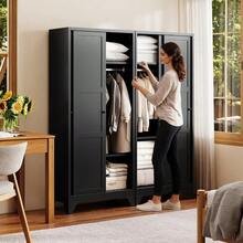 Metal Wardrobe Cabinets68" Tall Armoire Wardrobe Closet With Sliding Barn Doors And Shees Large Coat Closet Cabinet With Hanging Rod Clothing Storage Cabinets For Home Room Black - 黑色 - 查看 3