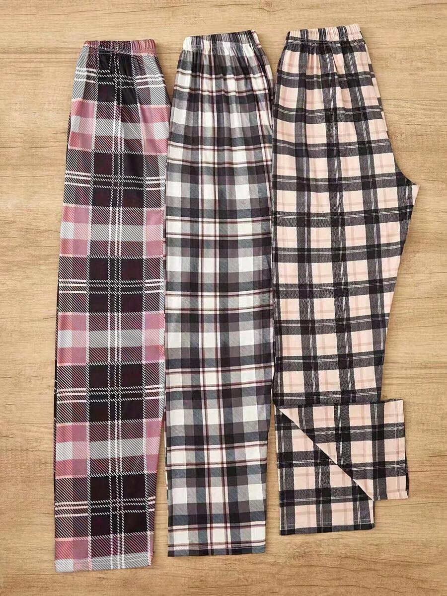 3pcs Pack Casual Plaid Print Pajama Pants - Multicolor - View 1