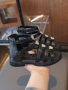 Girls' Roman Sandals, New Spring/Summer 2025 Collection, Korean Fashion, Summer, Little Girls' High-Top Princess Shoes - Black - View 5