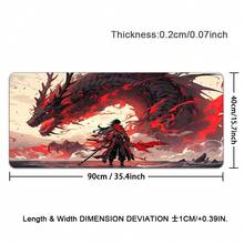 1 pièce Grand tapis de bureau style samouraï japonais, tapis de souris de jeu cool avec dragon rouge. Grand tapis de bureau XXL, tapis de bureau kawaii anime, protecteur de bureau pour ordinateur portable et clavier - Rouge - Voir 12