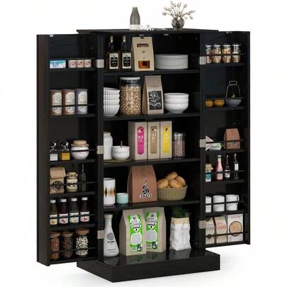 120cm Kitchen Storage Cabinet Freestanding Buffet Cupboards Sideboard With 2 Doors And Anti-Tipping Devices Modern Pantry Storage Cabinet For Kitchen Living Room Dining Room Black