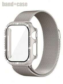 Compatible With Watch Band And Combo.Stylish And Casual, Both Men And Women.Featuring A Soft, Breathable, Adjustable, Loop-Shaped Stainless Steel Woven Magnetic Clasp Band With A Sparkling-Encrusted, Drop-Resistant, And Scratch-Resistant Pc And Tempered Glass Protective Film, This Two-In-One Is Compatible With Watch Series Ultra/11/10/9/8//6/5/4/3/Se, With 38/40/41/42/44/45//49mm Bands And Cases. - Hồng ánh sao - Xem 13