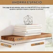 6 Pzs Repisas Flotantes de 50*15*2.5cm, Estantes Flotantes Soportar Hasta 15 kg, Repisas Flotantes de Pared, Estante de Almacenamiento Flotante Simple y Moderno para Sala, Baño, Dormitorio y Cocina(default) - Multicolor - Ver 4