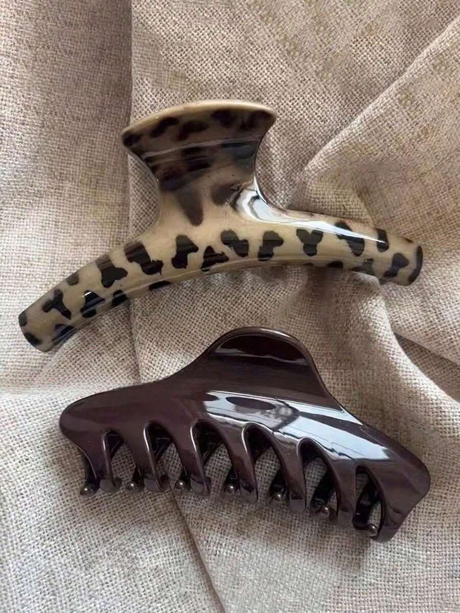 2/1 szt. Damskie spinki do włosów z nadrukiem w panterkę, 11,5 cm, plastikowe, w kolorze skorupy żółwia, modne, uniwersalne, eleganckie, minimalistyczne, w jednolitym kolorze, odpowiednie na co dzień, na co dzień, na imprezę, dojazdy do pracy, na plażę, do koka, kucyka, mycia twarzy, makijażu, jako dodatek do jesiennych stylizacji. Spinki do włosów z nadrukiem zwierzęcym, jesienne akcesoria do włosów, spinki do włosów, zimowe, na wakacje, damskie - Wielokolorowe - Zobacz 1