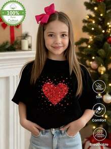 Camiseta de manga corta 100% algodón (180g) - casual, adorable y holgada, con estampado. Para niños y niñas de 5 a 14 años, pieza individual. Ideal como prenda de interior o exterior, blusa infantil. - Negro - Ver 6