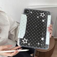 简约蓝色波点星形图案扁平保护套，适用于 iPad、iPad Pro 11/13 英寸、iPad Air、iPad Mini 6 以及 2024/2025 款机型，可爱设计，带 Apple Pencil 插槽 - 薄荷綠 - 查看 4