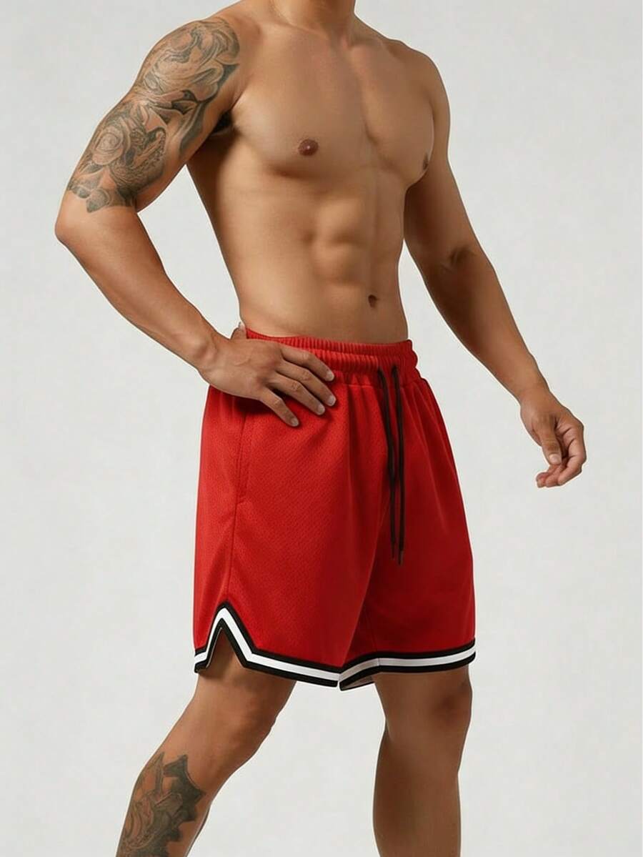 Men's Mesh Fitness Shorts With Elastic Waistband And Adjustable Drawstring - 紅色 - 查看 1