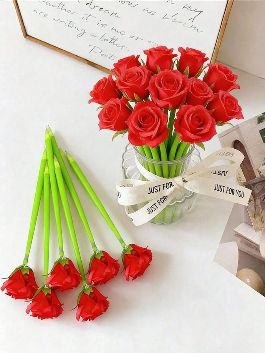 Bộ 3 bút bi gel hình hoa hồng lãng mạn - Mực đen, bút viết hình hoa hồng giả, kích hoạt bằng nút bấm, thích hợp cho đám cưới, sinh nhật, lễ tốt nghiệp và văn phòng phẩm. - Nhiều màu - Xem 1