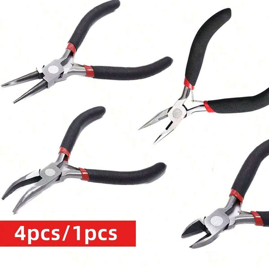 Yiwu Qiyou Accessories Co., LTD 4pcs/1pc Jewelry Pliers Tool Kit Includes Needle Round Wire Cutter And Curved Nose Pliers For Jewelry Beading Repair Supplies Wire Wrapping Multifunctional Tools Home Essentials Creating A Mobile Phone Chain - Black and Red Pliers - View 1