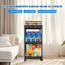 Carrito organizador con ruedas, estante de almacenamiento multiusos con ganchos, carrito auxiliar de cocina/baño/oficina, organizador para despensa - Negro - Ver 4