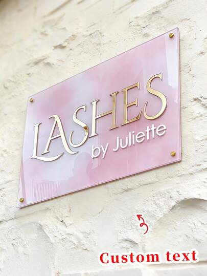 Letrero de salón de belleza personalizado con fondo rosa pálido, letras doradas y blancas, letrero de pared personalizado | Letrero de negocio de acrílico personalizado con logotipo de belleza | Letrero de logotipo de negocio redondo | Señalización de negocio de acrílico | Letrero de acrílico 3D