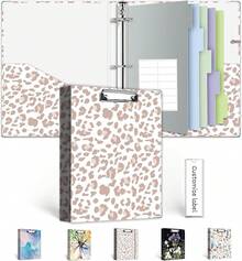 Carpeta organizadora de 3 anillos de 2.54, con portapapeles, 5 separadores con bolsillo, carpeta plástica, 18 etiquetas para divisores y porta bolígrafo (diseño Black Weeds, tamaño carta) - 01-Leopardo - Ver 27
