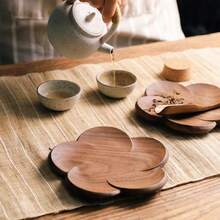 1/2/3/4/6pcs Black Walnut Wood Petal Shaped Coasters, Creative Kung Fu Tea Cup Mats, Wooden Drink Coasters, Heat Insulation Pads - Coffee Brown - View 4