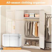 71 H Metal Wardrobe Cabinets With 2 Doors Large Clothing Storage Cabinets With Hanging Rod And Adjustable Shees Closet For Home Living/Laundry Room White - 白色 - 查看 4