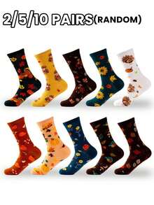 2/5/10 Pairs Random Fashionable Versstile Creative AB Asymmetrical High Top Socks With Cartoon Animal, Tool, And Character Patterns - Multicolor - View 13