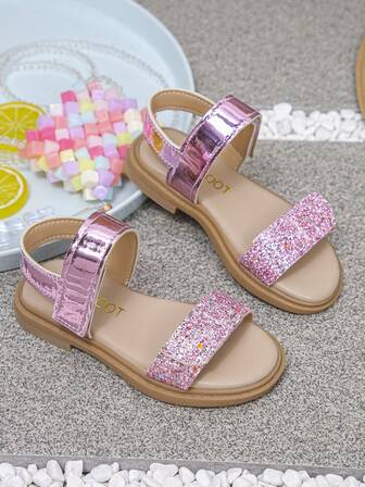 Latest Popular Item, Fashionable Hook And Loop Adjustable Girls' Flat Sandals, Suitable For Daily Wear, Camping, Beach, Party, Campus And Other Occasions