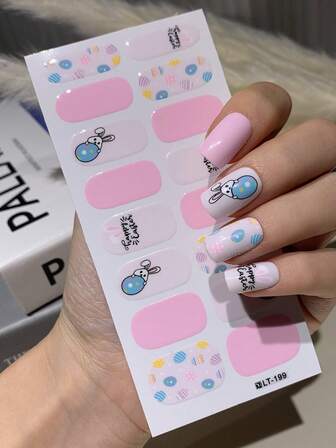 1pc New Easter Nail Art Stickers, Rabbit & Egg Elements, Waterproof Peel-Off Full Nail Wraps, Women Nail Art Decals, Self-Adhesive Nail Stickers, DIY Nail Art Kit, Easy To Use, Suitable For Holiday, Party, Stage Decoration, Birthday Gift