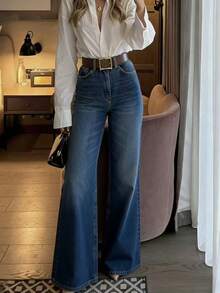 The New Women's Jeans Feature A Straight-Cut Design, With An Elegant And Fashionable Style. They Are Both Casual And Versatile. Spring - Medium Wash - View 9