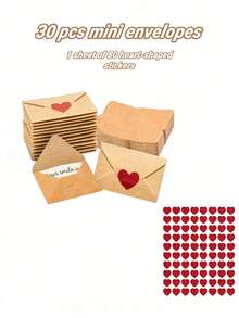 30-60张迷你信封爱心贴纸，情人节小贺卡，送给男友/女友的甜蜜情书，可爱礼物，适合特殊场合，例如圣诞节、情人节、周年纪念日以及日常生活中的小惊喜。 - 彩色 - 查看 9