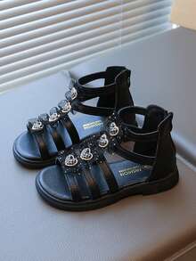 Girls' Roman Sandals, New Spring/Summer 2025 Collection, Korean Fashion, Summer, Little Girls' High-Top Princess Shoes - Black - View 5