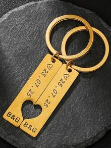 2pcs Customized Fashion Hollow Heart Couple Keychain, Stainless Steel Material Can Be Engraved With Anniversary, Birthday, Time, And Names, Suitable As Gifts For Lovers, Family On Valentine's Day, Anniversary - Multicolor - View 7